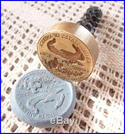 Antique wax seal stamp American Eagles United States Of America bronze wood