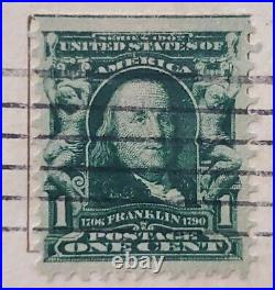 BENJAMIN FRANKLIN 1 Cent Stamp on RARE Postcard 1908 Post Marked & Hand Dated
