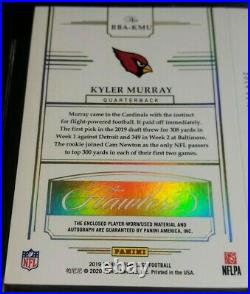 BGS 9/9 1/1 RPA KYLER MURRAY RC AUTO /10 3 CLR JSY ROOKIE PATCH 2019 Flawless