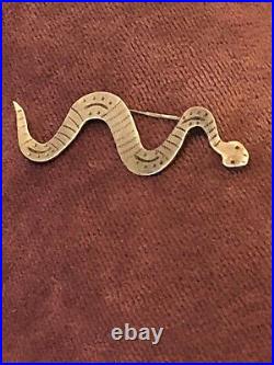 Beautiful Navajo Sterling Silver. 925 Snake Shaped Chiseled Stamped Pin Brooch