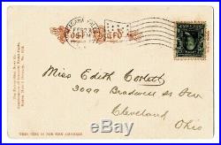Ben Franklin 1 Cent US Stamp Flag Cancelled 1907 with Extraordinary Postcard