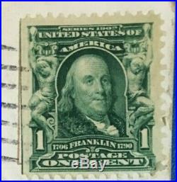 Benjamin Franklin 1902 1 cent, Green Line, Rare, Wide Margins, used USA stamp