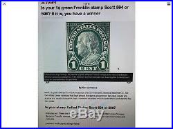 Benjamin Franklin Green 1 Cent Stamp Very Rare EXCELLENT Condition