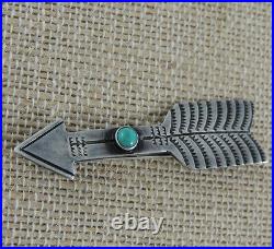 Best Old Navajo Fred Harvey Era Hand Stamped Lovely Natural Turquoise Arrow Pin