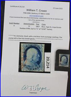 CKStamps US Stamps Scott #6 Used Curl in c of Cent CV$9500 With Crowe Cert