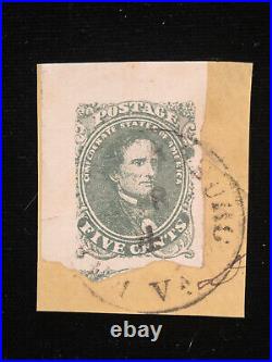 CONFEDERATE STATES USED #1 CORNER MGN ON PIECE, TOWN CANCEL, WithPF CERT