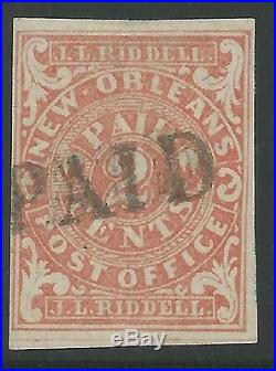 CSA Scott #62x2 Red New Orleans 2c Used Provisional Stamp PAID with PF Cert