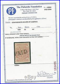 CSA Scott #62x2 Red New Orleans 2c Used Provisional Stamp PAID with PF Cert