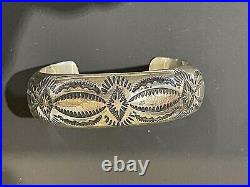 Classic Navajo Deeply Stamped Sterling Cuff Bracelet. Domed. By Albert Bighand
