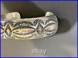Classic Navajo Deeply Stamped Sterling Cuff Bracelet. Domed. By Albert Bighand