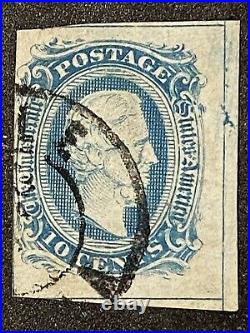 Confederate States Scott 10a Used 2 FRAME LINE Stamp. Lines Show 4 Sides