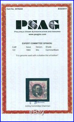 EDW1949SELL USA 1869 Scott #122 Used. Nice stamp. PSAG Certificate. Cat $2,100