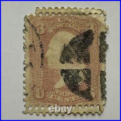 ERROR 1800's U. S. 3C WASHINGTON STAMP WITH DOUBLE PERF ON TOP AND BOTTOM