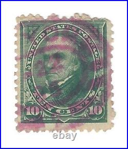 Early 10c Us Stamp With Interesting Purple Pink Son Cancel