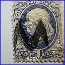 Early 1c Blue Franklin U. S. Stamp With Interesting Capital M Son Cancel