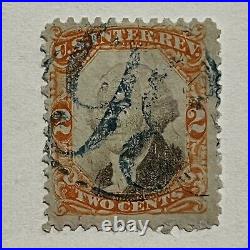 Early Us 2c Revenue Stamp With Very Interesting Blue 98 Son Sotn Fancy Cancel