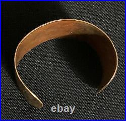 Estate Solid Copper Wide Stamped Studio Made Star Moon Sun Bracelet Cuff 7 3/4