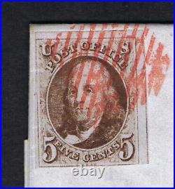 Exceptional Scott #1 On Complete Cover Tied With Red Grid Cancel & June-7 Red Ny