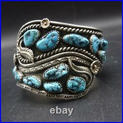 FABULOUS Vintage NAVAJO Hand-Stamped Sterling Silver TURQUOISE Cuff BRACELET 76g