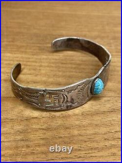 FRED HARVEY TURQUOISE WHIRLING LOGS CUFF BRACELET With ARROW STAMPS