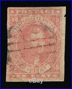Genuine Confederate Csa Scott #5 Used 7-bar Grid Cancel 10¢ Rose 1862 Scv $450