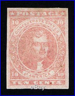 Genuine Confederate Csa Scott #5 Used Pf Cert 10¢ Rose Appears Mint Scv $450