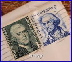 George Washington BLUE +THOMAS JEFFERSON Postage 1967 Used EARTH TEXAS