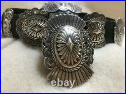 Gorgeous Handmade & Hand Stamped Sterling Silver Navajo Concho Belt
