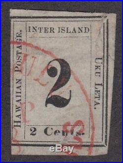 HAWAII, 1860, 2c Black, Grayish (16). Plate 3-E, Type VIII Red Honolulu Cancel