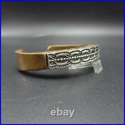 HEAVY Vintage NAVAJO Hand-Stamped COPPER and Sterling Silver Cuff BRACELET 121g