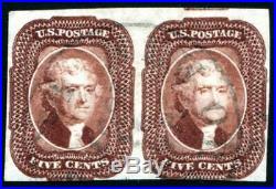 HERRICKSTAMP UNITED STATES Sc. # 12 5¢ Red Brown Used Pair, Large Margins