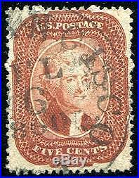 HERRICKSTAMP UNITED STATES Sc. # 27 5¢ Jefferson, Superb Used, Clear 1860 Cancel