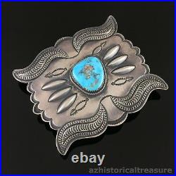 Harry Morgan Navajo Hand Stamped Sterling Silver & Turquoise Belt Buckle