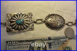 Heavy 6+ozt Navajo Link CONCHO BELT Turquoise DEEP STAMP Sterling Silver buckle