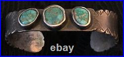 Important 1920s Ingot Hand Constructed, Stamped, Chiselled 3 Turquoise Bracelet