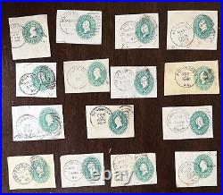 Interesting Lot Of 15 U. S. Cut Square Stamps All With Different Cancels #1