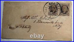 Item 11 used pair of rare 5 cent Franklin stamps on a envelope Scott #1