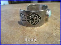 LARGE OLD PAWN Navajo Sterling Silver Turquoise Stamped THUNDERBIRD Bracelet