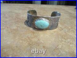 LARGE OLD PAWN Navajo Sterling Silver Turquoise Stamped THUNDERBIRD Bracelet