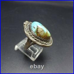 LOVELY Vintage 1960s NAVAJO Hand Stamped Sterling Silver TURQUOISE RING size 9