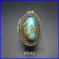 LOVELY Vintage 1960s NAVAJO Hand Stamped Sterling Silver TURQUOISE RING size 9