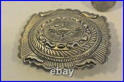 Lg EUGENE CHARLEY NAVAJO CONCHO BELT BUCKLE Sterling Silver EXCEPTIONAL STAMPING