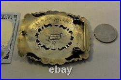 Lg EUGENE CHARLEY NAVAJO CONCHO BELT BUCKLE Sterling Silver EXCEPTIONAL STAMPING