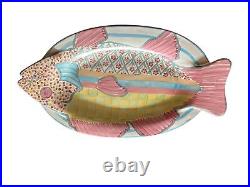 Mackenzie Childs Large Fish Shaped Platter Stamped Original Sticker 1990s Rare