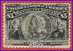 Mag09 USA Scott#245 $5 Columbian-Exposition-Used-F-VF cv$1200
