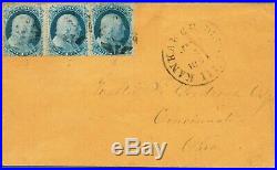 Mag248 1861 cover with1c Blue Type I-I-II(18-18-20) from Kankakee to Cincinnati