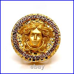 Mens 18k Solid Yellow Gold Medusa Head Greek Key Ring 16.9 Grams