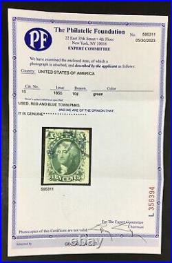 Momen Us Stamps #15 Imperf Used Xf Pf Cert Lot #93322 Momen Us Stamps #15 Imperf Used Xf Pf Cert Lot #93322