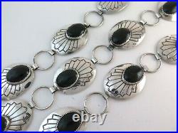Navajo G Pete Sterling Silver & Onyx Stamped 133 g Concho Link Belt