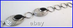 Navajo G Pete Sterling Silver & Onyx Stamped 133 g Concho Link Belt